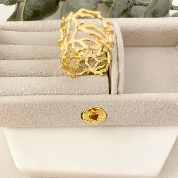 925 Sterling Silver Gold Textured Ring Vine Coral Tree Branch Ring Boho Ring - Picture 9 of 9